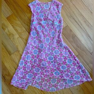 Girl Floral Sheer maxi boho dress v neck